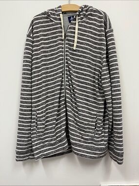 johnnie-O Gray and White Striped Zip-Up Sweater size XXLarge